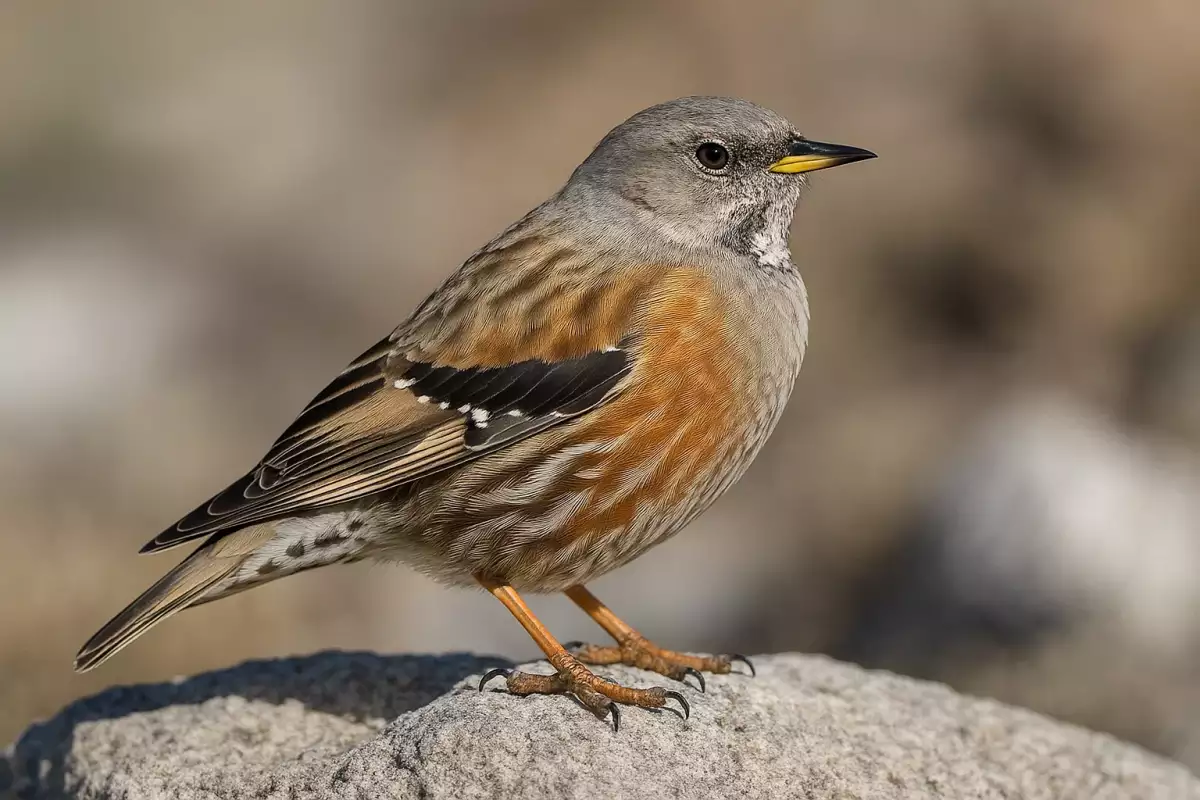 Acentor alpino en roca caliza de alta montaña