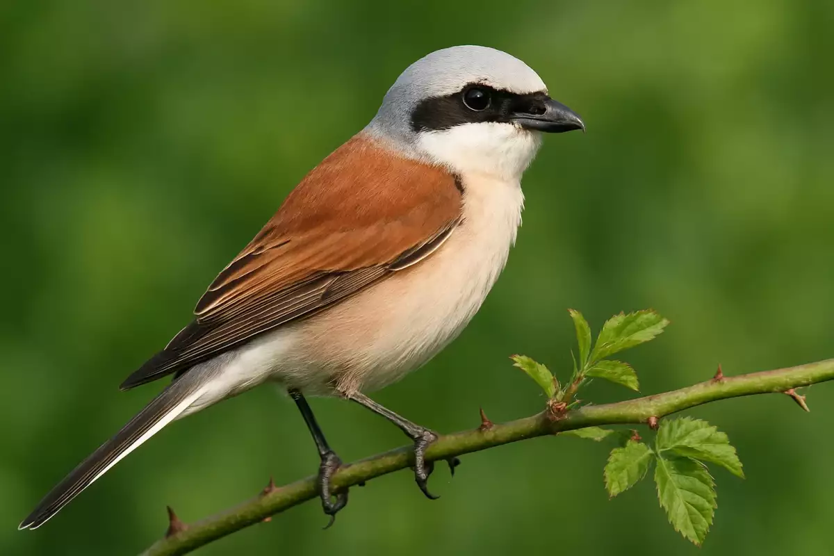 Macho de alcaudón dorsirrojo con antifaz negro
