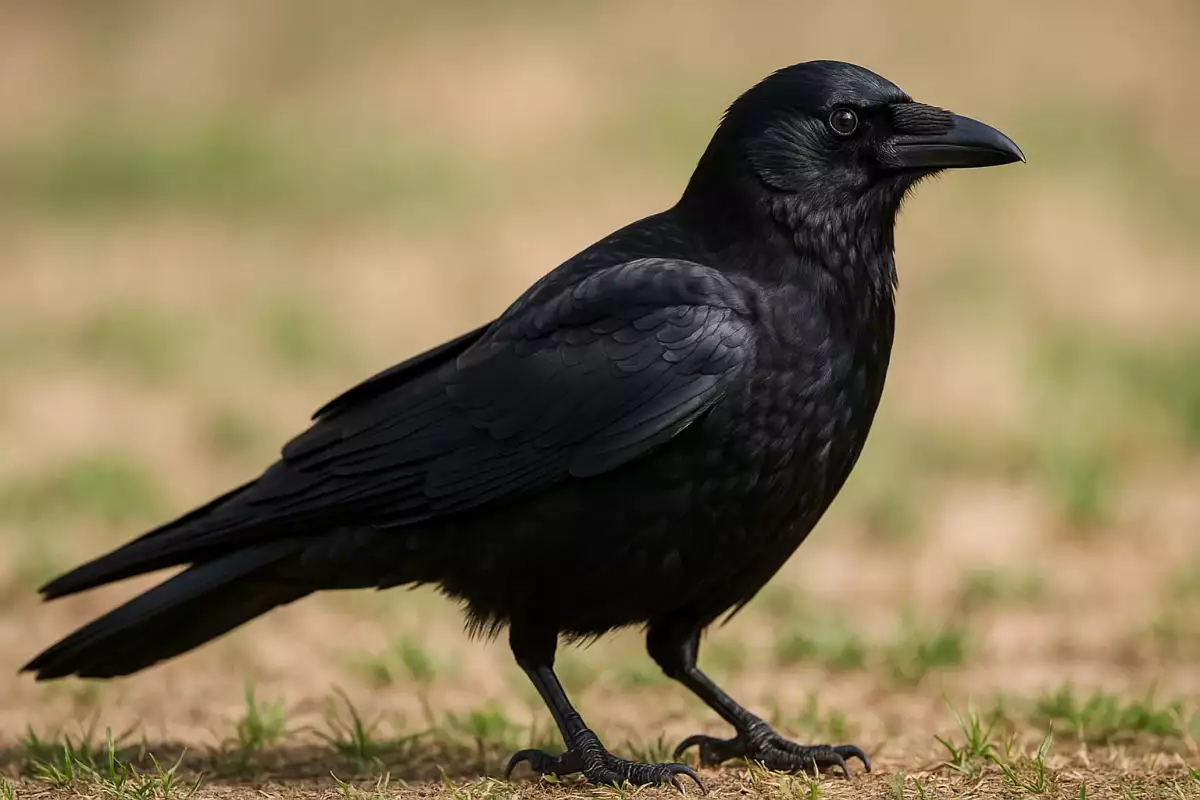 Corneja negra en pradera