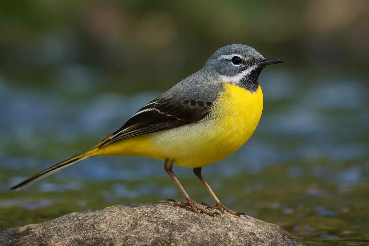 Lavandera cascadeña con vientre amarillo brillante