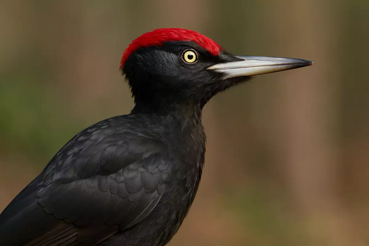 Pito negro macho con coronilla roja