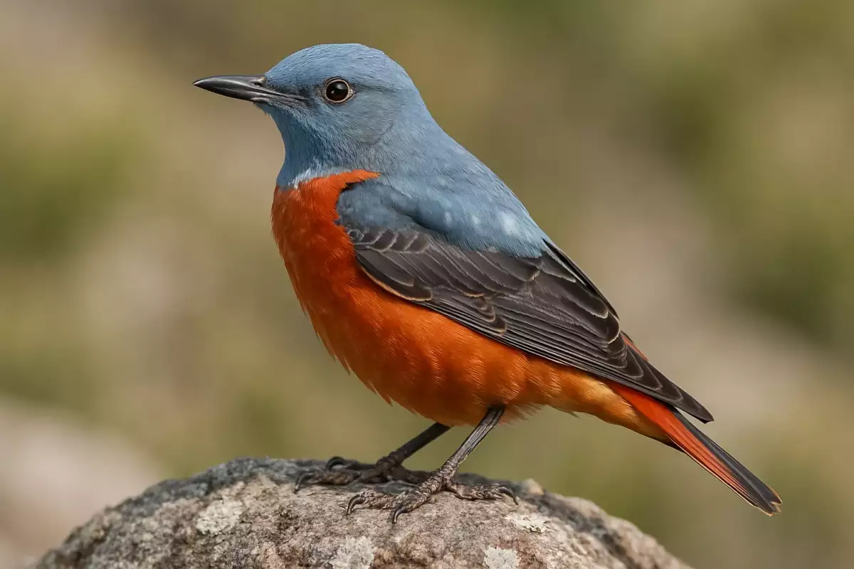 Roquero rojo macho con pecho anaranjado