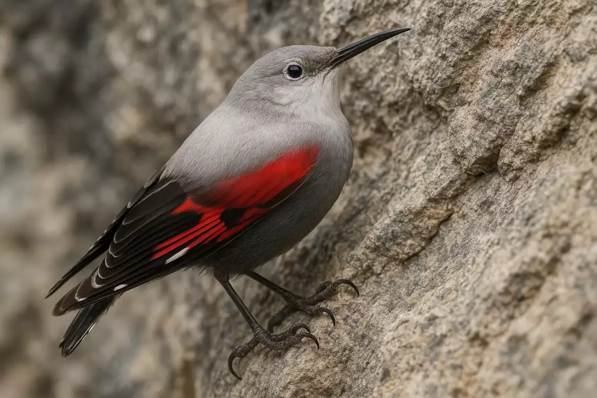 Treparriscos con alas rojizas en roca