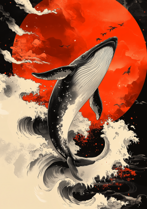 cuadro ballena estilo ukiyo-e