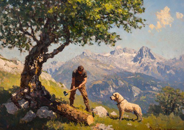 cuadro leñador de montaña