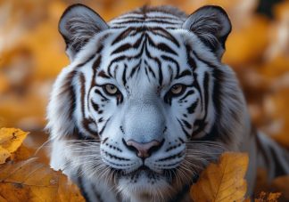 cuadro tigre blanco en otoño
